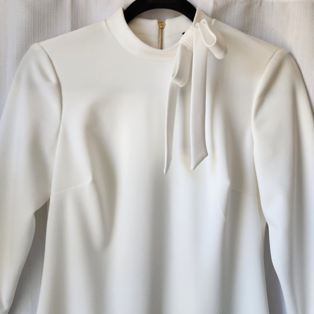 NWOT Andrew Marc Elegant White Long Sleeve Lined Mini Dress Size 4 - Picture 3 of 8